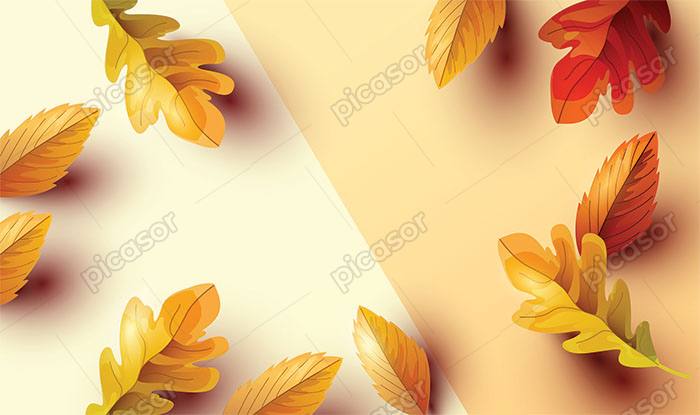 وکتور پس زمینه پاییزی برگهای زرد و خشک - وکتور زمینه برگهای خشک پاییزی قرمز و زرد