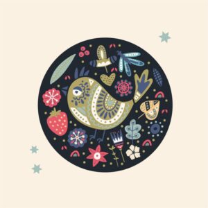 وکتور قاب نقاشی پرنده در باغ – وکتور نقاشی پرنده طرح سنتی سوئدی