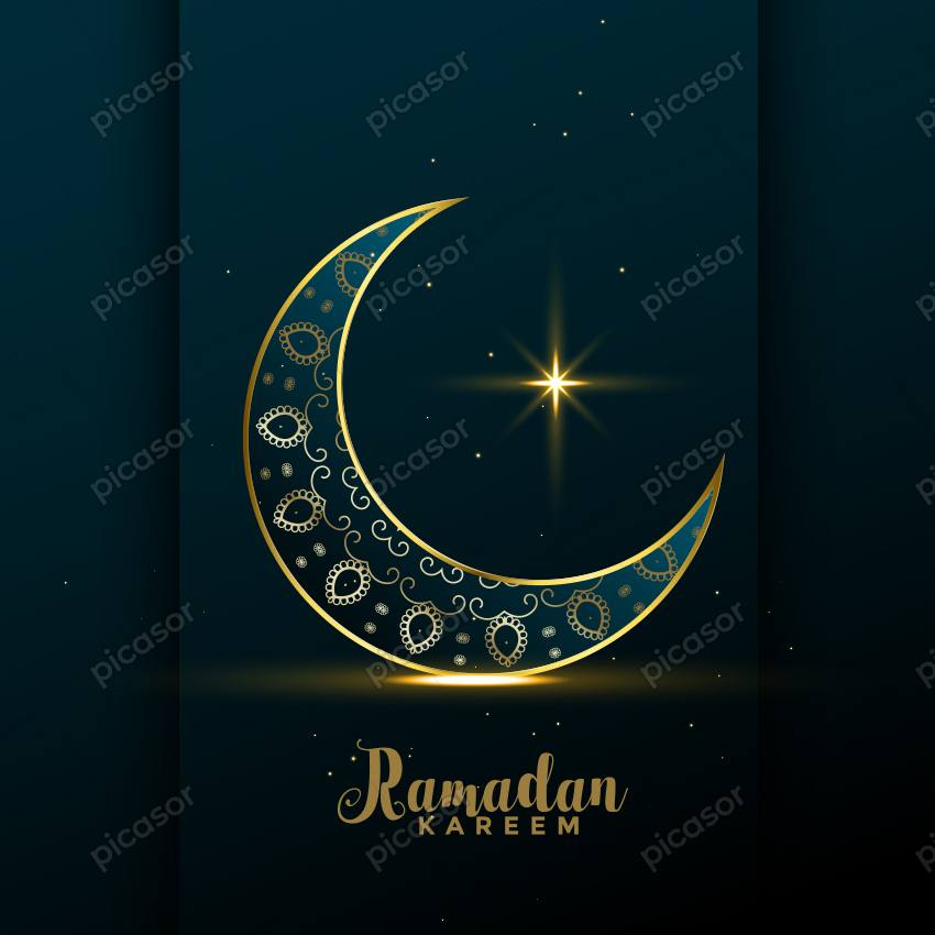 وکتور هلال ماه سبز و طلایی ظریف و لوکس پس زمینه مذهبی ماه مبارک رمضان