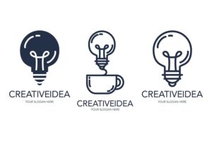 مجموعه از 3 لوگو آیکون خلاقیت و ایده های نو با لامپ و لیوان