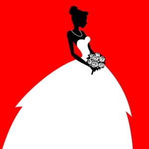 وکتور عروس در لباس عروس به همراه دسته گل در پس زمینه قرمز