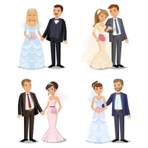 وکتور طراحی مختلف از داماد و عروس و نامزدی