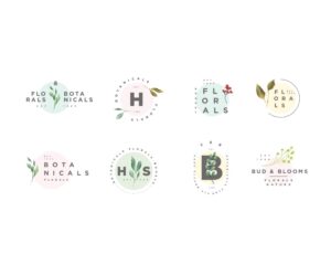 مجموعه لوگو مینیمال از گل، شاخه و برگ های گیاهان