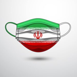 وکتور ماسک بهداشتی با پرچم ایران و ویروس کرونا