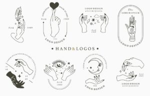 مجموعه لوگو وکتور دست و سمبلهای آیینی و جادو نقاشی شده دستی، مجموعه لوگوهای خطی و مینیمال (کپی)