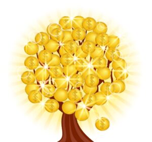 وکتور درخت سکه های طلایی درخشان