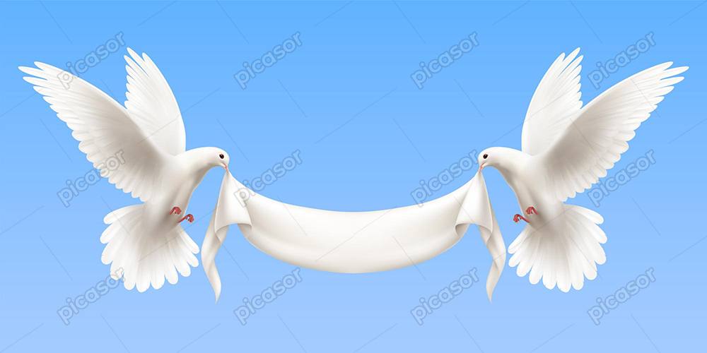 وکتور کبوتر های سفید در حال پرواز