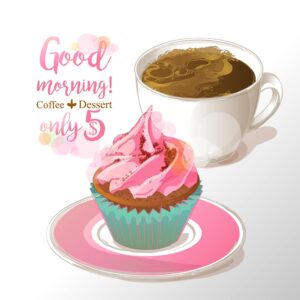 وکتور فنجان قهوه و کاپ کیک، وکتور شیرینی و دسر