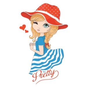 وکتور نقاشی دختر کوچولو با کلاه قرمز و لباس آبی