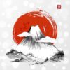 وکتور نقاشی کوه فوجی یاما ژاپن و خورشید سرخ در پس زمینه کوه،هنر نقاشی ژاپنی