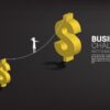 وکتور علامت دلار سه بعدی و بندباز، رشد کسب و کار و اقتصاد
