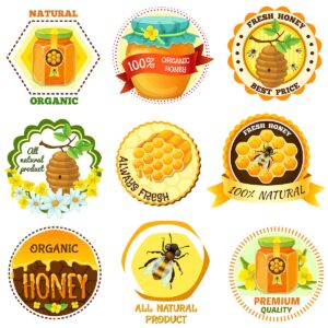 وکتور زنبور و عسل، برچسب و آیکون های محصولات عسل و شهد