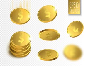 وکتور سکه های طلایی سنت دلار در اشکال و حالت های مختلف