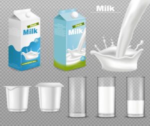 وکتور موکاپ پاکت شیر و لیوان شیر - بسته بندی محصول