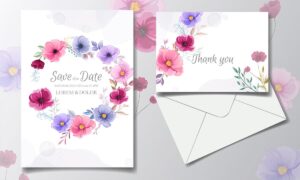 وکتور حلقه گلهای بنفش و صورتی و آبی - وکتور کارت عروسی، جشنها و پوستر