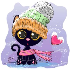 وکتور گربه کارتونی با کلاه زمستانی