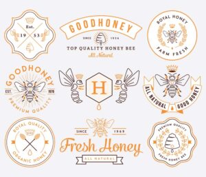 9 وکتور زنبور عسل لیبل عسل برچسب و آیکون های محصولات عسل و شهد - مونوگرام عسل