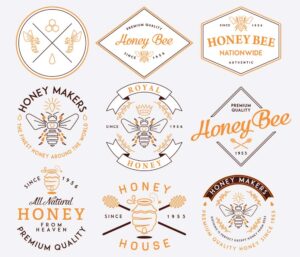 9 وکتور زنبور عسل لیبل عسل برچسب و آیکون های محصولات عسل و شهد