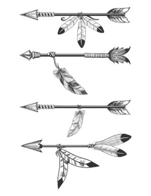 4 وکتور تیرکمان قبایل سرخپوست باستانی با پر پرندگان - وکتور نمادهای سرخپوستان آمریکایی