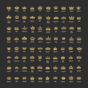 مجموعه 80 وکتور تاج طلایی پادشاهی، وکتور تاجهای لوکس سلطنتی و تاج های پاپ و اسقف
