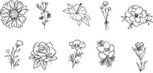 10 وکتور گلبرگ مینیمال گل نقاشی خطی