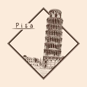 وکتور برج پیزا طرح اسکچ - وکتور پس زمینه برج پیزا ایتالیا نقاشی ترسیمی خطی