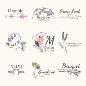 9 وکتور لوگو شاخه گل های رنگی مینیمال لوکس و شیک مناسب سالن های زیبایی و محصولات آرایشی بهداشتی