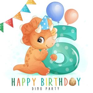 وکتور دایناسور کارتونی تبریک تولد - تولد شش سالگی کودکانه