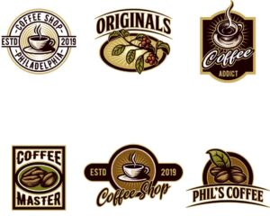 6 وکتور لوگو قهوه و دانه قهوه - وکتور برچسب قهوه و محصولات قهوه