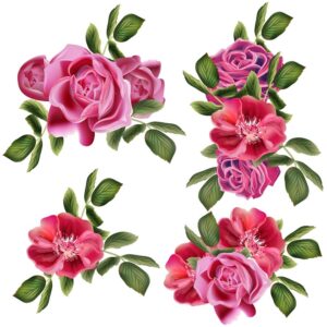 وکتور دسته گل رز قرمز و گل محمدی طراحی واقعی از بته گلهای رنگی