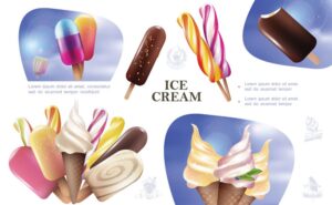 وکتور بستنی قیفی و بستنی چوبی در طعم های مختلف