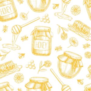 وکتور ظرف عسل با زنبور و گل - وکتور پس زمینه عسل و ظرف عسل