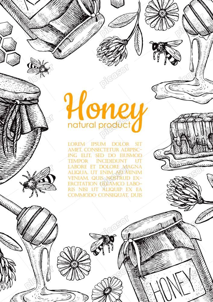 وکتور زنبور عسل و عسل طبیعی – وکتور پس زمینه عسل طبیعی و زنبور