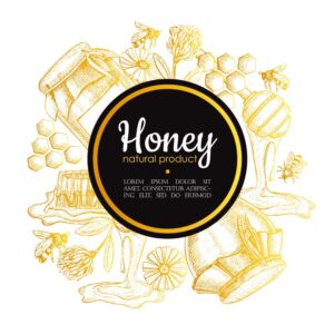 وکتور لیبل عسل و زنبور عسل - وکتور پس زمینه عسل طبیعی با موم عسل