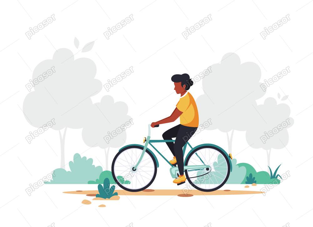 وکتور دوچرخه سواری در پارک – وکتور پس زمینه مرد درحال دوچرخه سواری در پارک