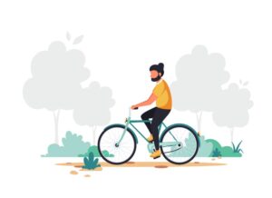 وکتور دوچرخه سواری در پارک - وکتور پس زمینه مرد درحال دوچرخه سواری در پارک