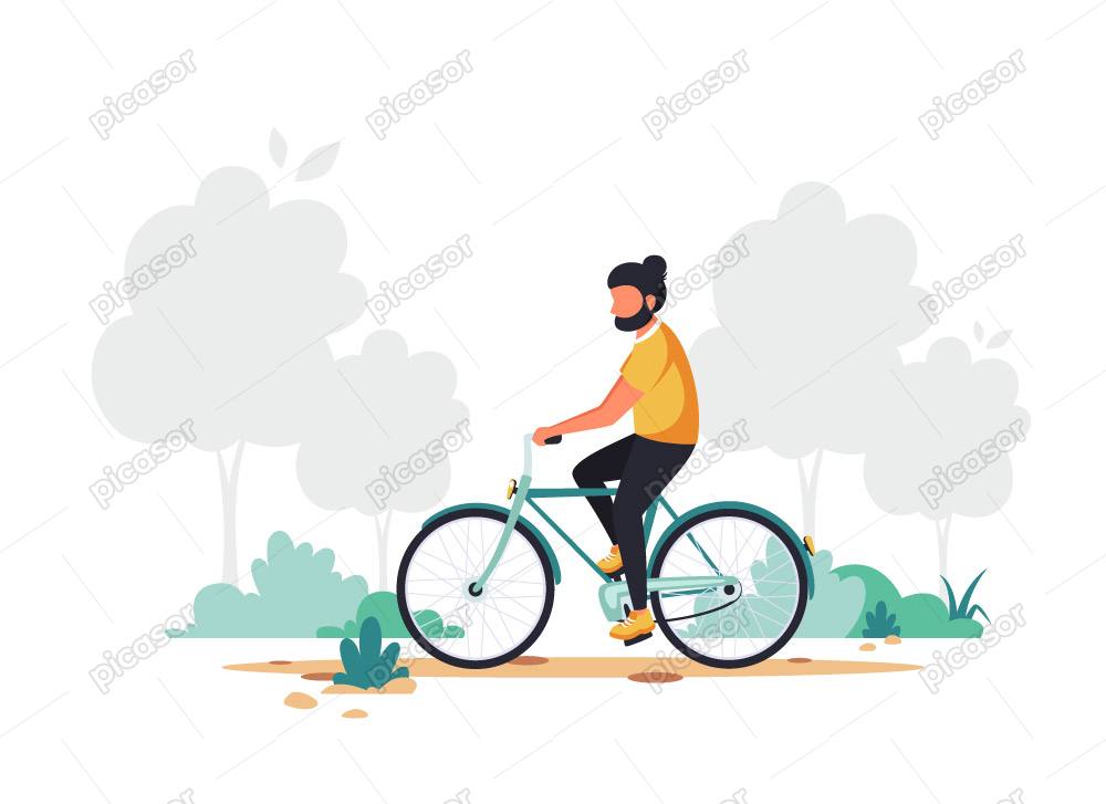 وکتور دوچرخه سواری در پارک – وکتور پس زمینه مرد درحال دوچرخه سواری در پارک