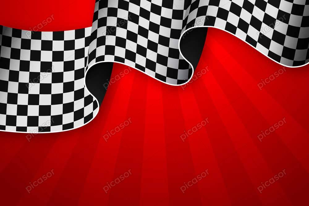 وکتور پرچم مسابقه – وکتور پس زمینه پرچم شطرنجی مسابقه زوی زمینه قرمز