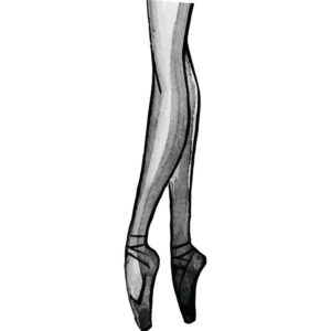 وکتور پای بالرین نقاشی آبرنگی سیاه سفید - وکتور پای زن جوان در حال رقص باله - وکتور رقصنده باله