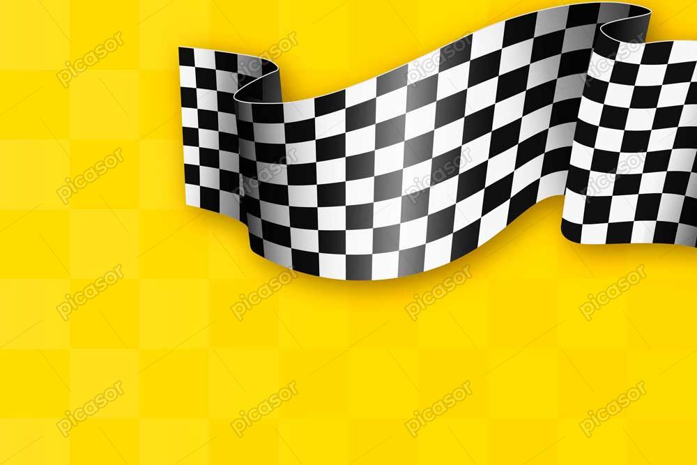 وکتور پرچم مسابقه – وکتور پس زمینه پرچم شطرنجی مسابقه روی زمینه زرد
