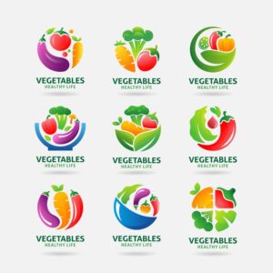 9 وکتور لوگو سبزیجات تازه - لوگو غذاهای گیاهی و رستوران