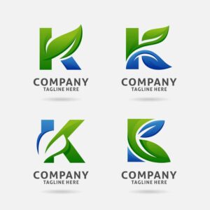 وکتور لوگو حرف K با برگ های سبز و آبی - وکتور لوگو حرف K لاتین