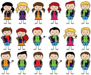 18 وکتور دانش آموز دختر و پسر مدرسه ای با کیف مدرسه - وکتور دانش آموز دختربچه طرح نقاشی ساده رنگی
