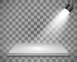 وکتور نورپردازی با پروژکتور در استیج تبلیغ محصول با افکت نور سفید و سکوی معرفی محصول - وکتور استودیو عکاسی