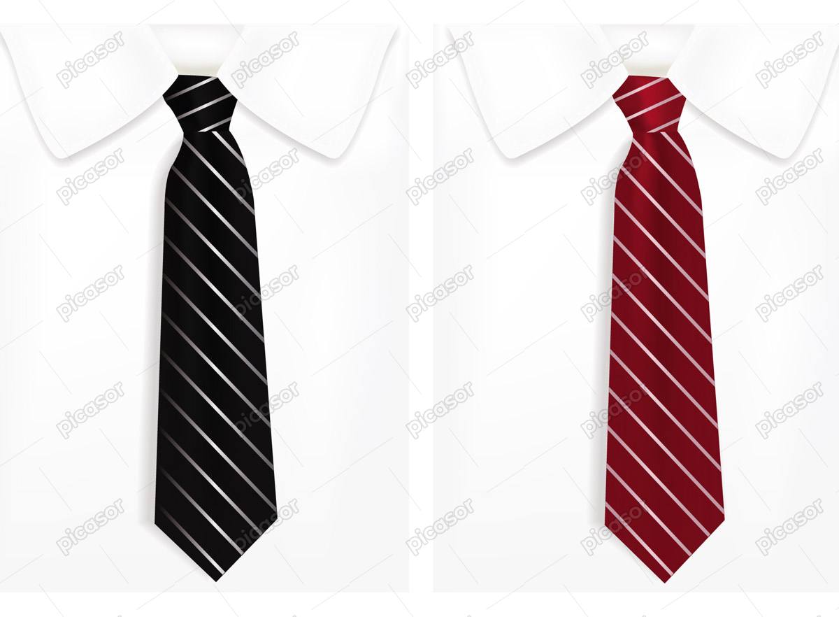 2 وکتور لباس و کروات مردانه – وکتور پس زمینه لباس مردانه سفید با کروات قرمز و مشکی