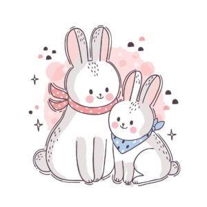 وکتور خرگوش مادر با بچه خرگوش کارتونی