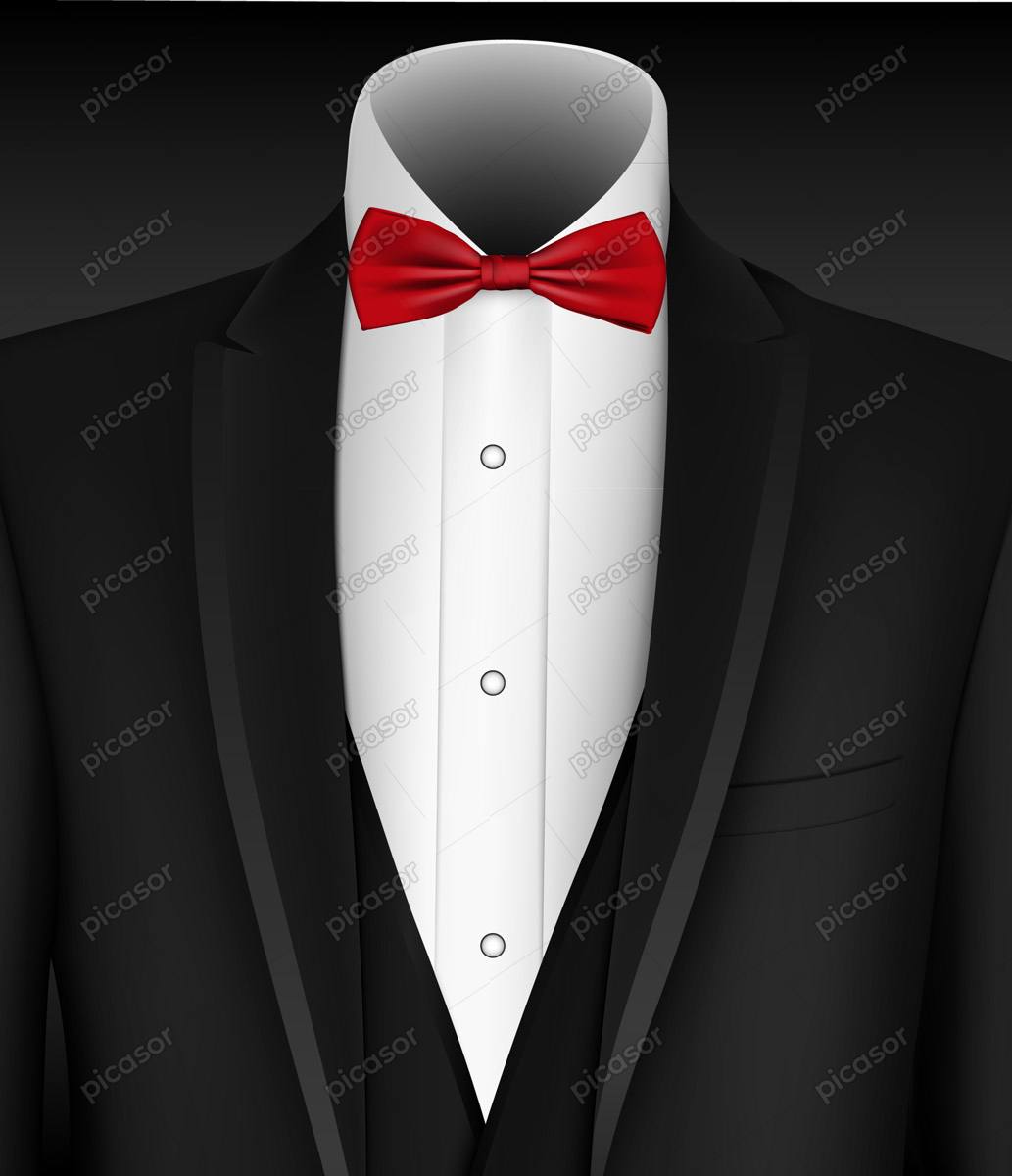 وکتور کت مردانه لباس سفید پاپیون قرمز – وکتور ست لباس رسمی مردانه