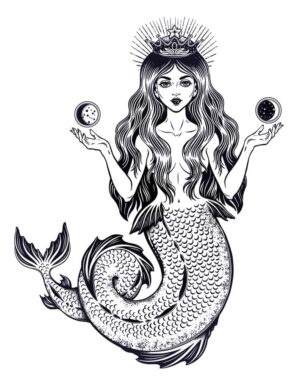 وکتور پری دریایی و تاج ماه ستاره - نقاشی پری دریایی زیبا طرح تتو