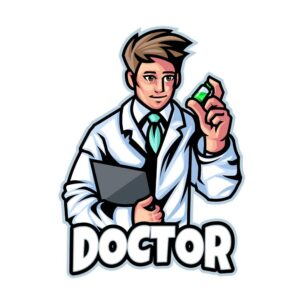 وکتور لوگو پزشک مرد با لباس پزشکی و واکسن - وکتور لوگو دکتر مرد تصویرسازی پزشک و دکتر