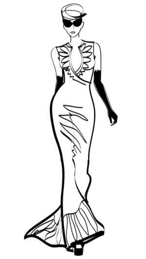 وکتور زن فشن لباس بلند طرح اسکچ - وکتور زن جوان مدلینگ طرح ساده وکتور طراحی لباس مدل زنانه